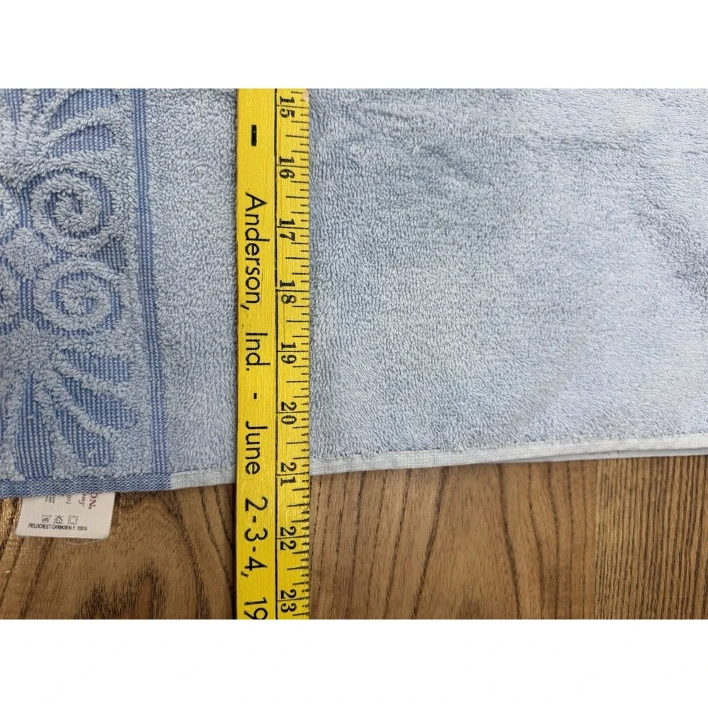 Vtg Cannon Monticello Santa Cruz Bath Towel Sculpted Fringe Light Blue‎
